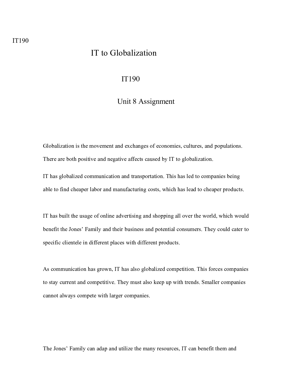Preview image for IT190 assignment8.docx(1)  IT190                                    IT to Globalization